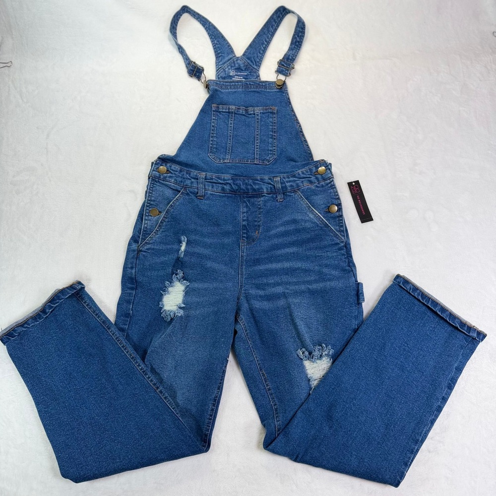 NWT No Boundaries Womens Distressed Denim Overalls Cottage Western S 3-5‎